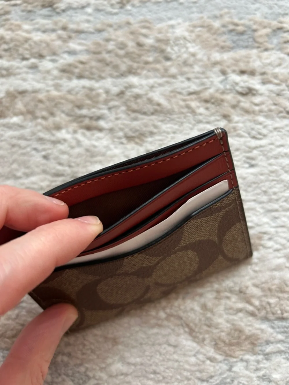 Coach Brown Signature Canvas and Red Leather Card Holder